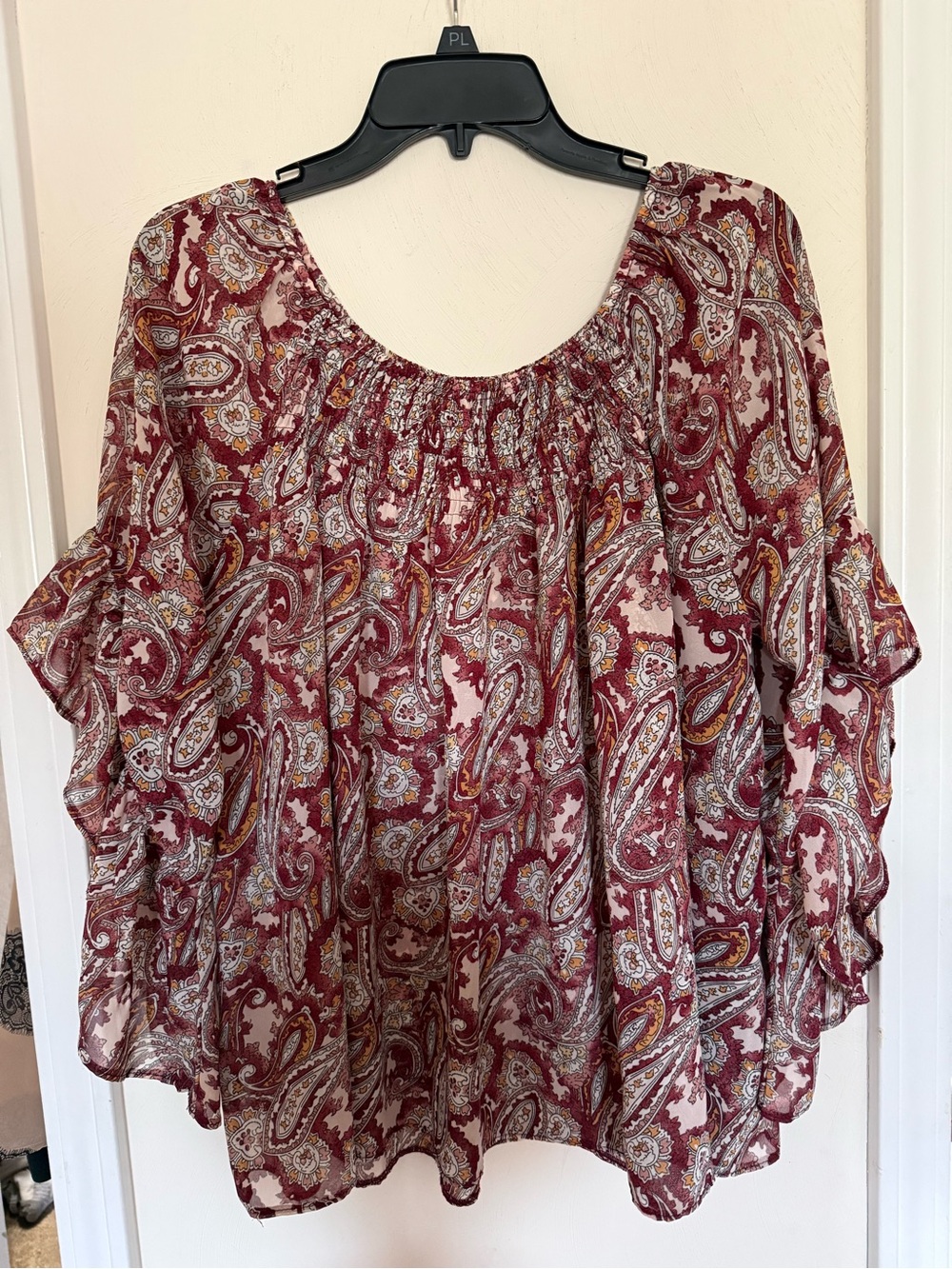 jeans by Buffalo Burgundy Paisley Peasant Blouse over size fits
